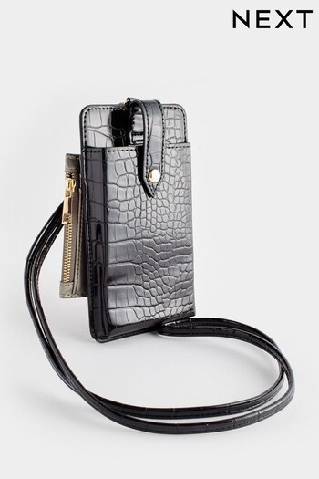 Black Croc Effect Cross-Body Phone Bag (515242) | £18
