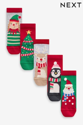 Red/Green 5 Pack Cotton Rich Christmas Character Ankle Socks (515252) | £7.50 - £9.50