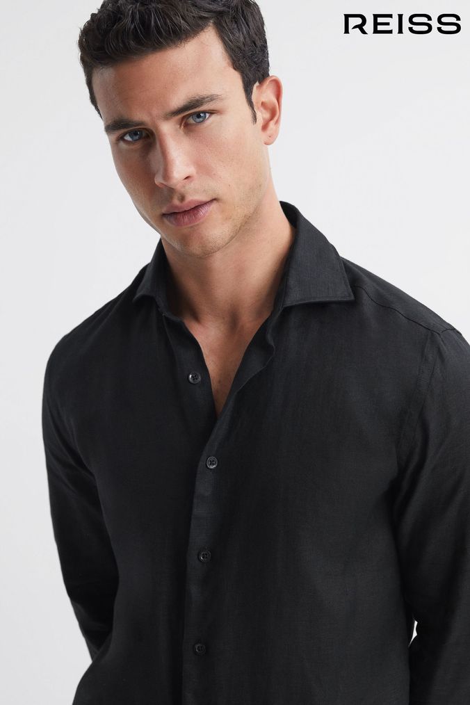 Black linen shirt mens uk on sale