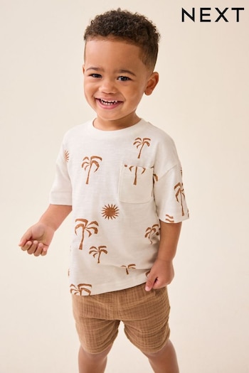 Ecru White Palms All-Over Print Short Sleeve T-Shirt (3mths-7yrs) (515620) | £5 - £7