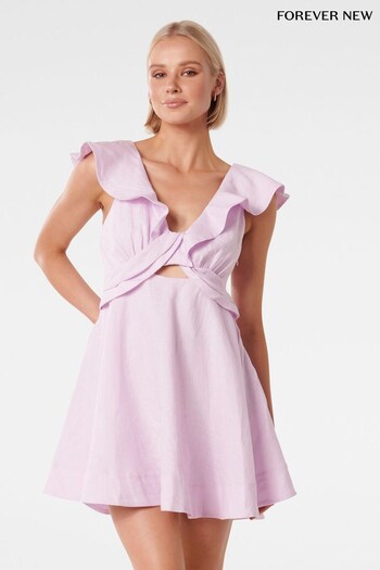 Forever New Purple Pure Linen Maddie Twist Front Mini Dress (515811) | £90