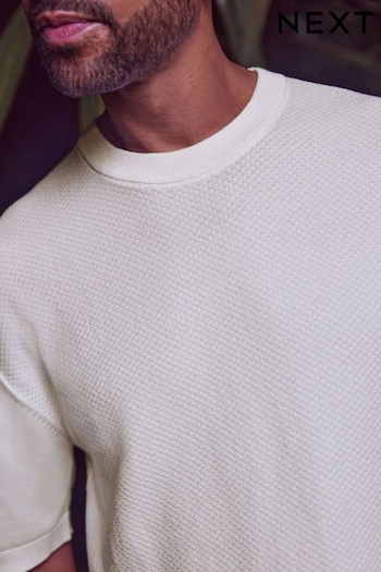 White Crew Neck Regular Textured Knit Polo Jumper (515901) | £18