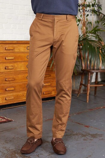 Savile Row Company Cappuccino Stretch Cotton Brown Slim Fit Chinos (516194) | £60