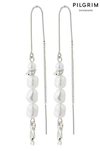 PILGRIM Silver Tone Berthe Dangle Pearl Earrings (516402) | £28
