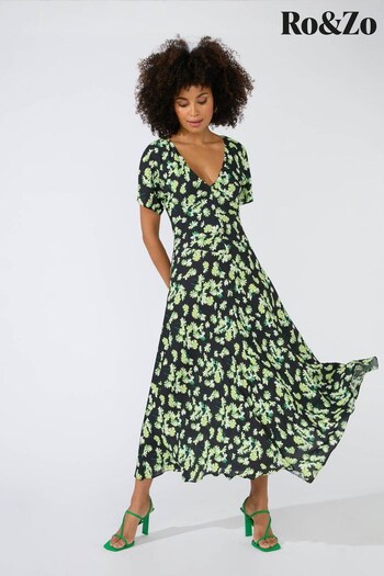 Ro&Zo Green Daisy Floral V Neck Midi Dress (516413) | £129