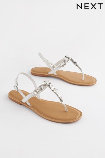 Silver Regular/Wide Fit Forever Comfort® Jewel Toe Post Sandals (516416) | £32