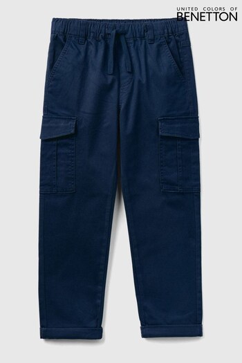 Benetton Navy Blue Drawstring Cargo Trousers (516638) | £36