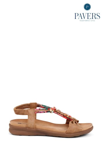 Pavers Embellished Flat Brown Sandals (516671) | £30