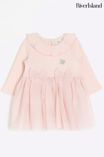 River Island Pink Girls Mesh Bow Dress (516719) | £25