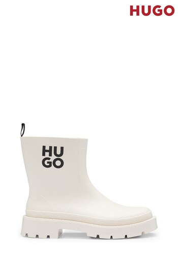 HUGO Rubber Rain White Boots With Contrast Stacked Logo (516737) | £139