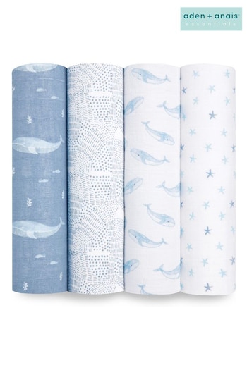 aden + anais Blue Organic Cotton Muslin Blankets 4 Pack (516810) | £50