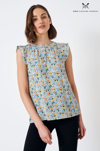 Crew Clothing Company Yellow Floral Print Cotton Classic Blouse (516813) | £39