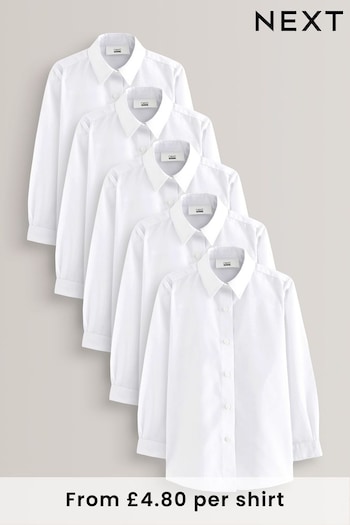 White Slim Fit 5 Pack Long Sleeve Formal School Manches Shirts (3-18yrs) (516975) | £24 - £33