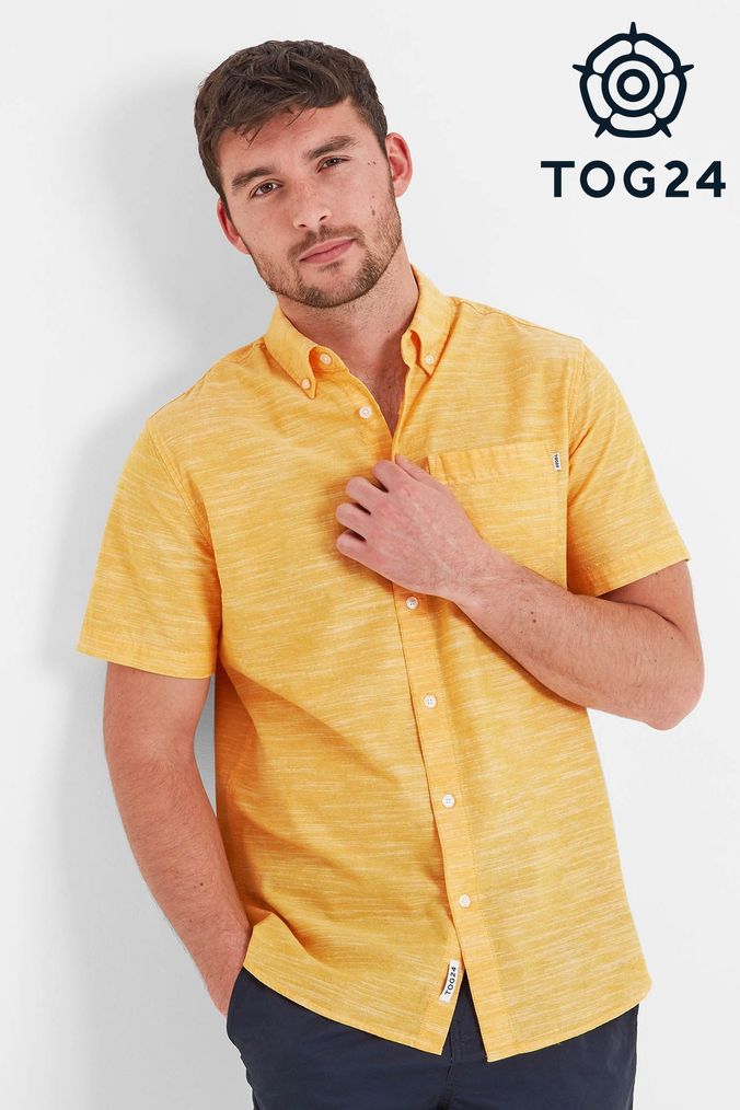 Yellow short sleeve button up 2025