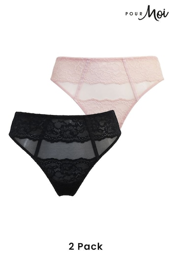 Pour Moi Black Mesh and Lace Thong 2 Pack (517327) | £12
