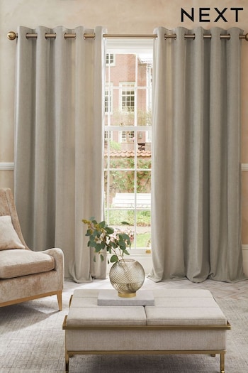 Pebble Natural Sumptuous Velvet Eyelet Lined Curtains (517346) | £90 - £210