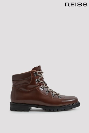 Reiss Dark Tan Ashdown Leather Hiking high Boots (517575) | £268