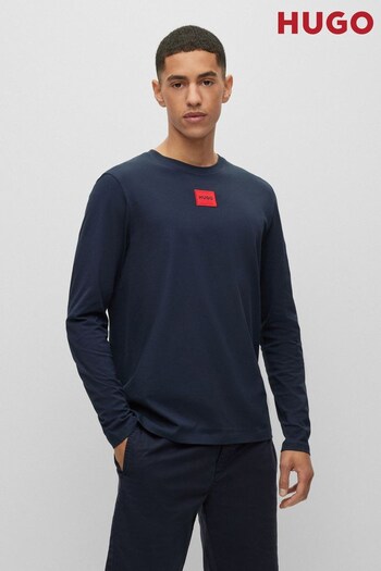 HUGO Navy Blue Central Logo Long Sleeve T-Shirt (5175B9) | £69