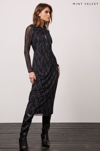 Mint Velvet Black Mesh Midi Dress (517612) | £119