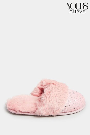 Yours Curve Pink Wide Fit Diamante Mules Slippers (517617) | £22