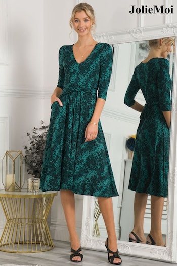 Jolie Moi Green Lilian Viscose Fit & Flare Dress (517719) | £69