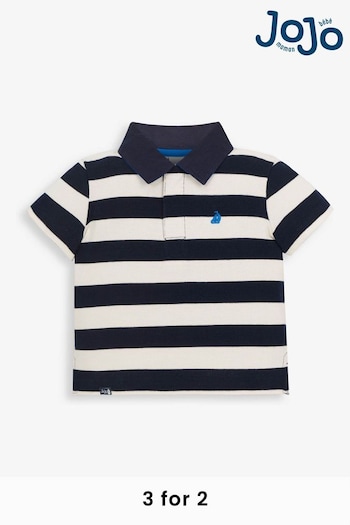 JoJo Maman Bébé Navy Ecru Stripe Kids' Short Sleeved Polo Shirt (517722) | £15