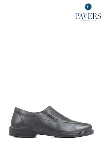 Pavers Wide Fit Leather Slip On Black Shoes (517758) | £38