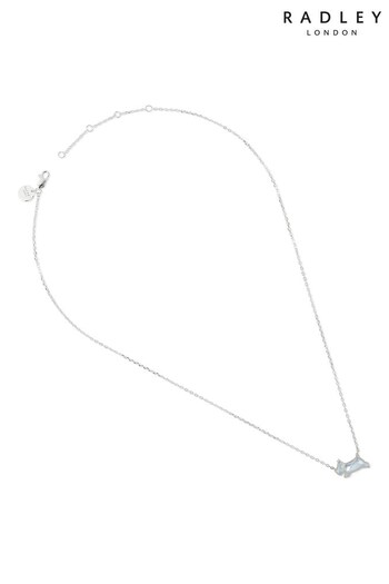 Radley Ladies Silver Tone Park Place Pale Blue Stone Jumping Dog Necklace (517962) | £60