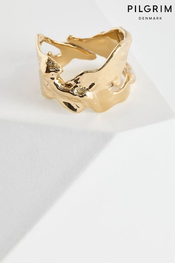 PILGRIM Gold Plated Compass Organic Shaped Ring Adjustable (518036) | £28