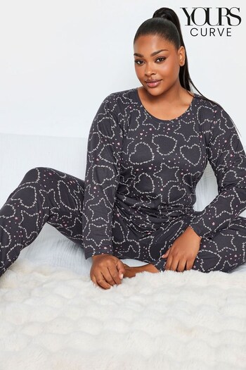 Yours Curve Grey Scripted Heart Star Tapered Pyjamas Set (518209) | £29