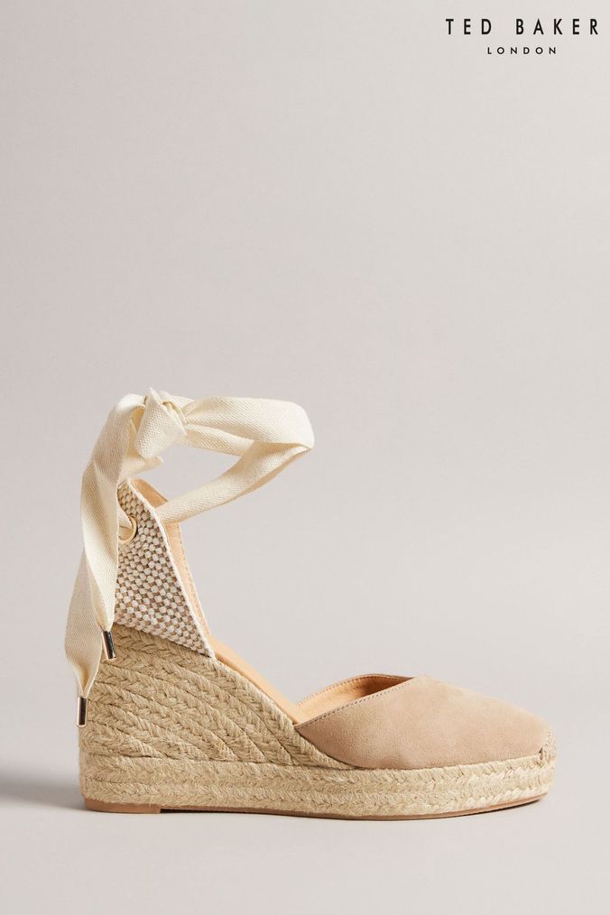 Ted Baker Natural Puritas Suede Closed Toe Tie Ankle Wedges (518262) | £125