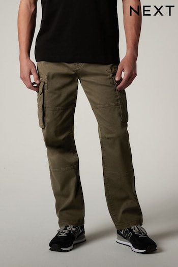 Khaki Green Straight Authentic Stretch Cotton Blend Cargo Trousers (518364) | £40