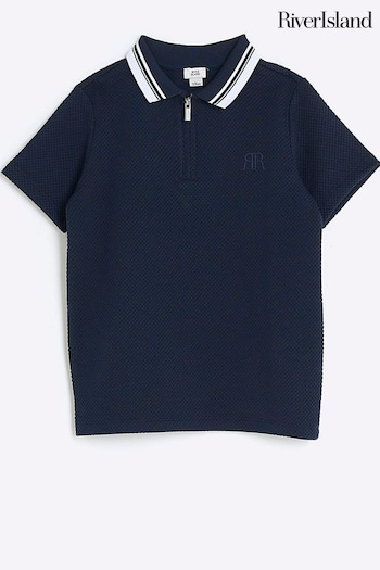 River Island Blue Boys Textured Tipped Kids Polo Shirt (518366) | £16 - £22
