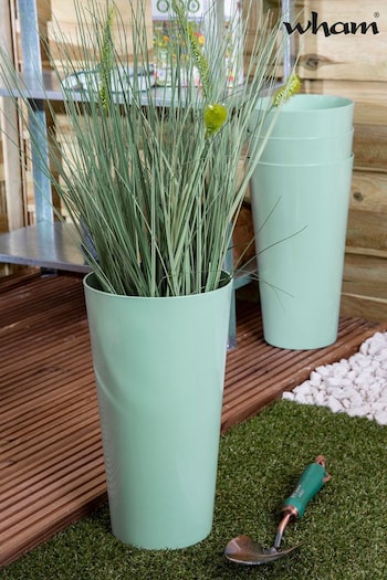 Wham Set of 4 Green Garden Studio 18cm Tall Round Plastic Planters (518448) | £20