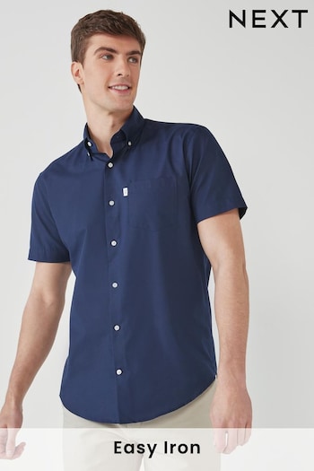 Navy Blue Regular Fit Short Sleeve Easy Iron Button Down Oxford Shirt (518467) | £18