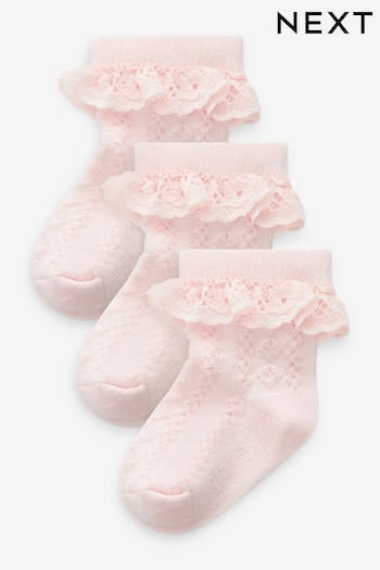 Pink Lace Baby Socks 3 Pack (0mths-2yrs) (518559) | £5.50
