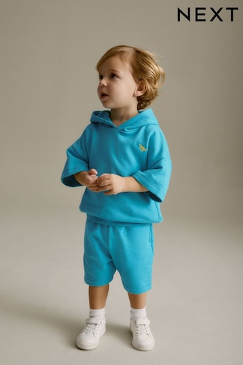 Blue Short Sleeve Hooded Sweatshirt and Shorts Set (3mths-7yrs) (518624) | £13 - £17