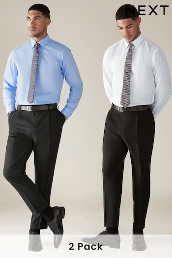 White/Blue Regular Fit Single Cuff Shirt And Tie Set 2 Pack (518873) | £48