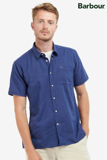 Barbour® Navy Nelson Linen Blend Short Sleeve Shirt (519117) | £65