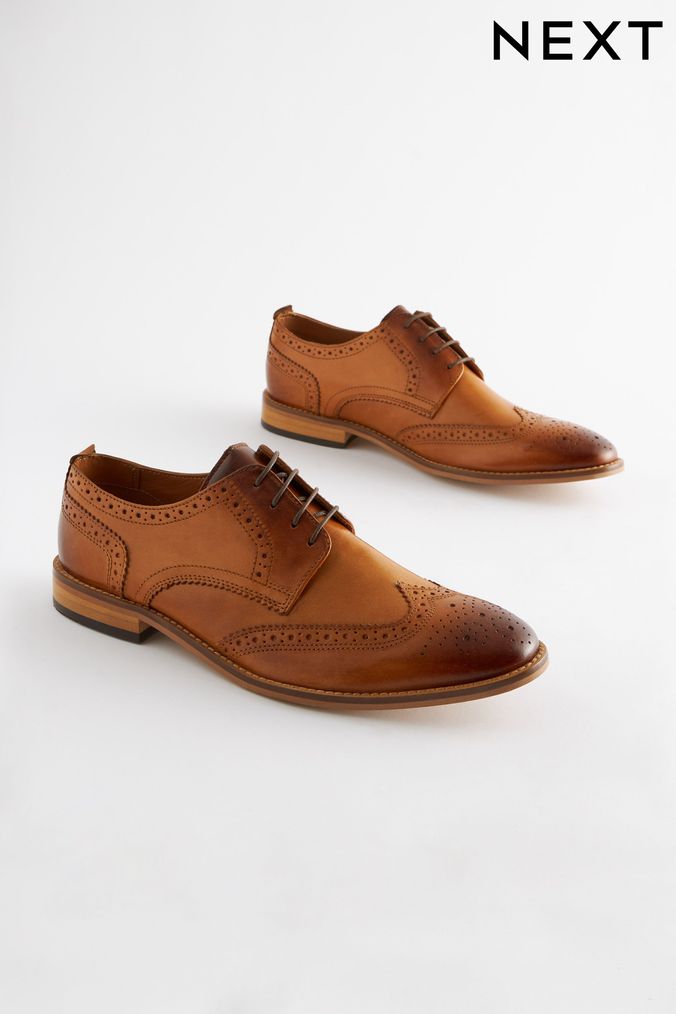 Tan Brown Regular Fit Contrast Sole Leather Brogues (519155) | £60