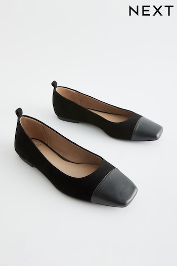 Black Forever Comfort® Leather Toe Cap Ballerina Shoes (519193) | £34