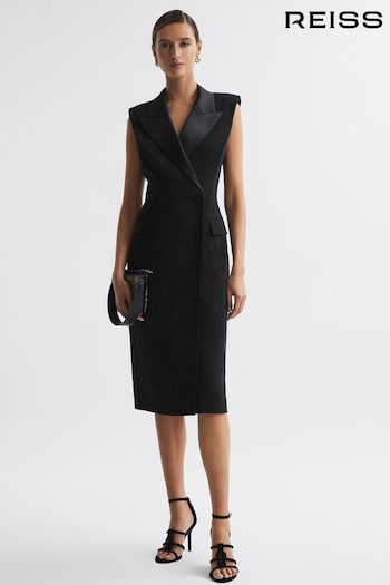 Reiss Black Amari Fitted Double Breasted Midi alta Dress (519236) | £238