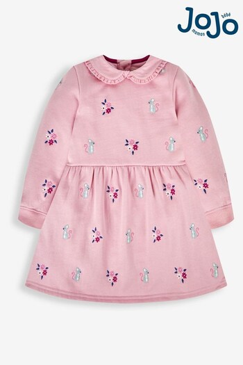 JoJo Maman Bébé Pink Mouse Embroidered Sweat Dress With Collar (519399) | £23.50