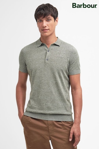 Barbour® Green Buston Cotton Blend With Linen Knitted Polo Shirt (519443) | £90