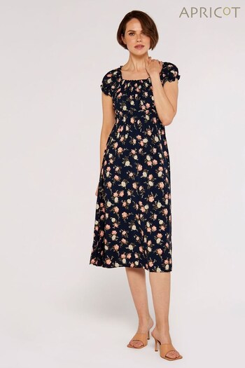 Apricot Black Vintage Rose Milkmaid Midi Dress (519580) | £35