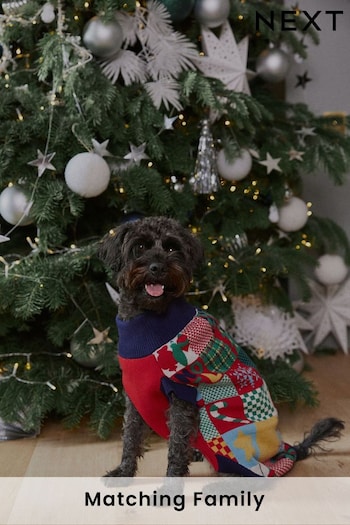 Navy Blue/Red Patchwork Matching Family Pet Knitted Christmas Jumper (519857) | £17 - £25
