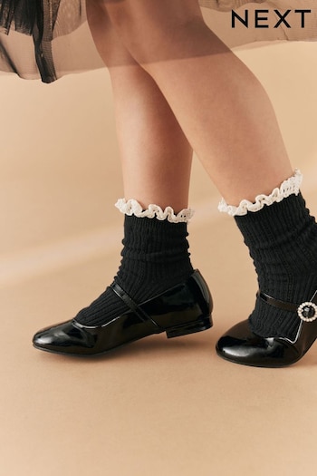 Black/Cream Cotton Rich Ruffle Textured Ankle Socks 2 Pack (519935) | £5 - £7