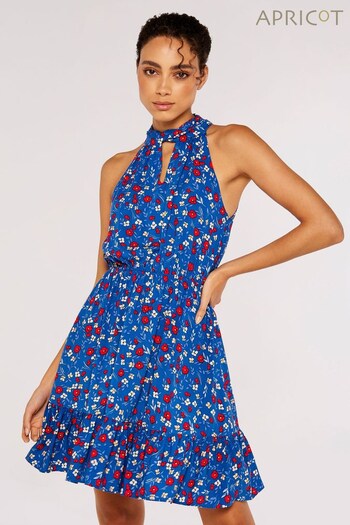 Apricot Blue Multi Graphic Ditsy Halter Dress (519989) | £30