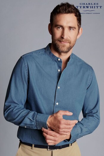 Charles Tyrwhitt Blue Denim Collarless Slim Fit Shirt (519999) | £60