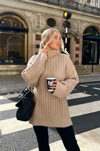 In The Style Brown Gemma Louise Miles High Neck Longline Jumper With Side Splits (520214) | £40